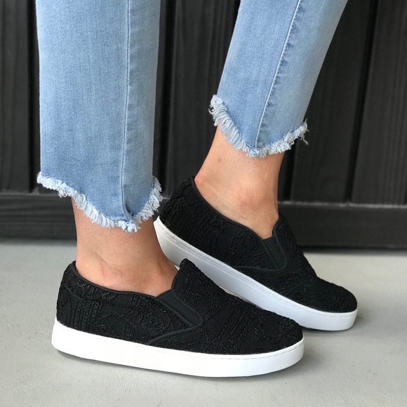 Black Lace Slip On Espadrille Sneakers - Picture 7 of 8